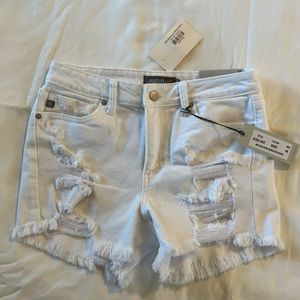 JUSTUSA white destroyed shorts